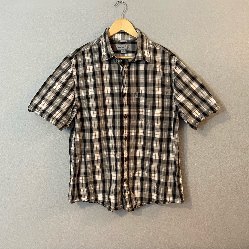 Carhartt Plaid Button Up Shirt. Black and White. Large